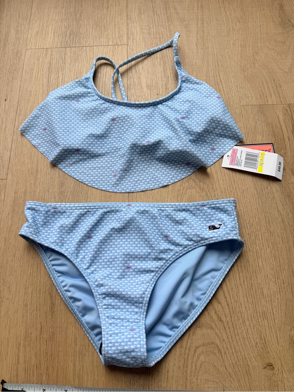 Vineyard Vines Girls' Jake Blue Printed Flounce Bikini - Light Blue & White NWT